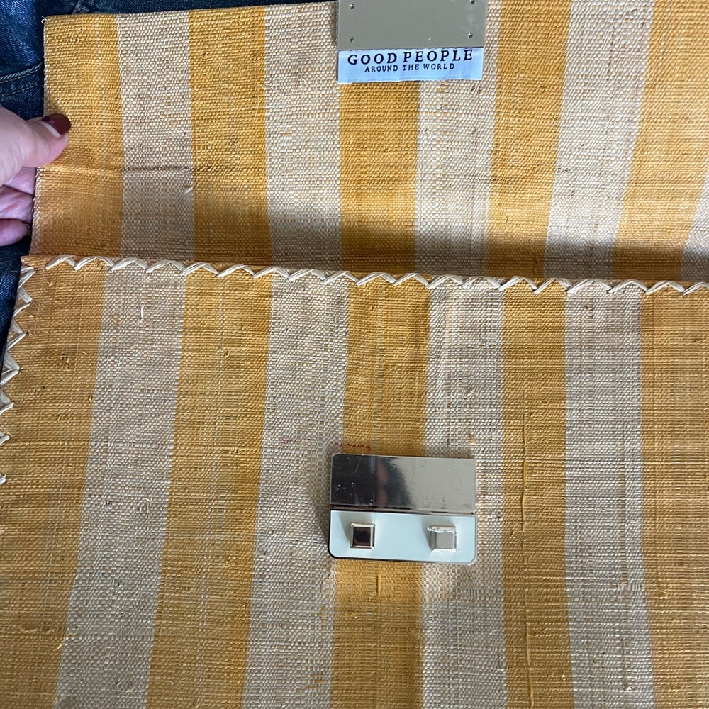 The Good People clutch bag Yellow Beige Striped women’s Raffia clutch bag New - Picture 8 of 12
